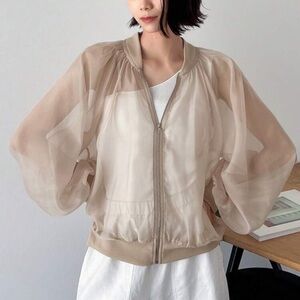Chic Sheer Beige Bomber Jacket